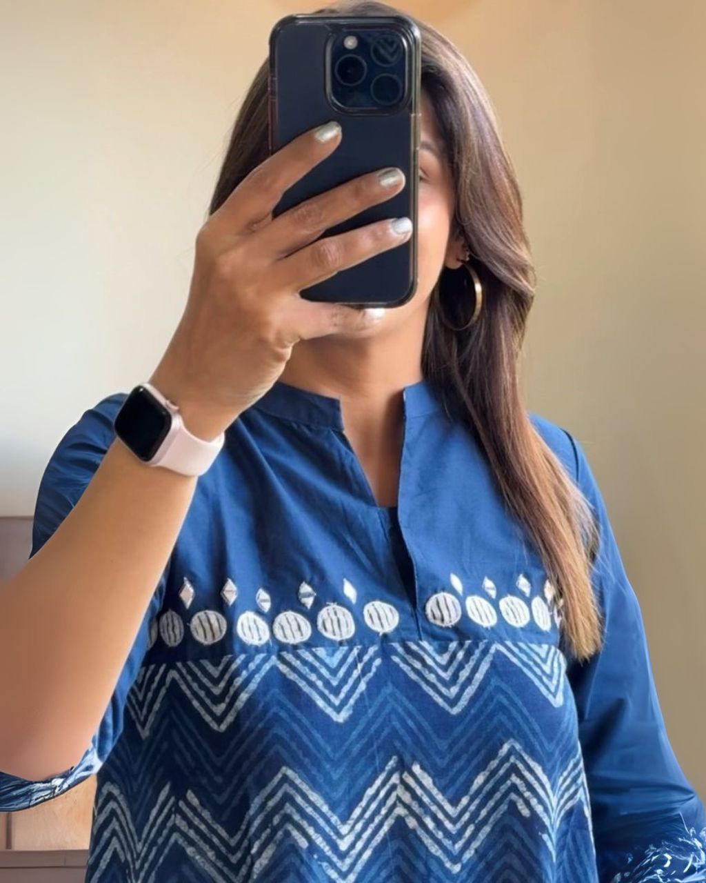Women Blue Wave Cotton Middi Gown