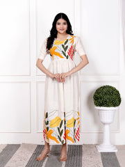 Women Off-White Cotton Flex Middy Gown