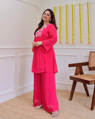 Women Pink Cotton Embroidery Library Co-Ord set