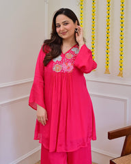 Women Pink Cotton Embroidery Library Co-Ord set
