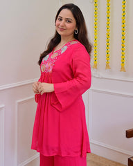 Women Pink Cotton Embroidery Library Co-Ord set