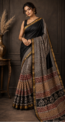 Pure Black Maheshwari Border Silk Saree