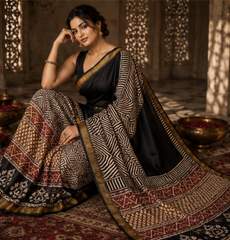Pure Black Maheshwari Border Silk Saree