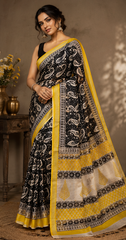 Pure Black Shell Maheshwari Border Silk Saree