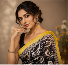 Pure Black Shell Maheshwari Border Silk Saree