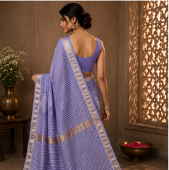 Pure Shade of Purple Block Print Maheshwari Border Silk Saree