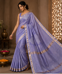 Pure Shade of Purple Block Print Maheshwari Border Silk Saree