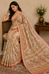 Pure Rose Gold Handblock Print Chiffon Saree