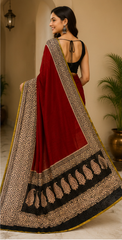 Pure Red Handblock Print Chiffon Saree
