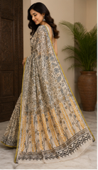 Pure Whisper Grey Handblock Print Chiffon Saree