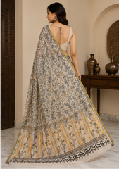 Pure Whisper Grey Handblock Print Chiffon Saree