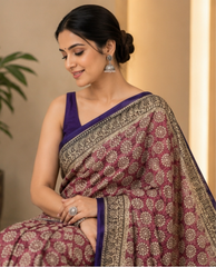 Pure Red Flowers Block Print Kota Doria Saree