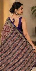 Pure Red Flowers Block Print Kota Doria Saree