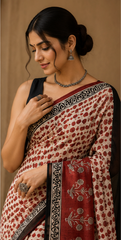 Pure Cream red Dots Block Print Kota Doria Saree