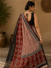 Pure Cream red Dots Block Print Kota Doria Saree