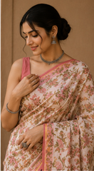 Pure Pink Multi Block Print Kota Doria Saree