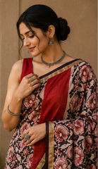 Pure Red Multi Block Print Kota Doria Saree