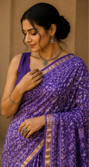 Pure Violet Block Print Kota Doria Saree