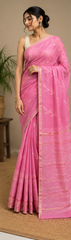 Pure Pink Block Print Chanderi Silk Saree