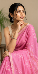 Pure Pink Block Print Chanderi Silk Saree