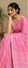Pure Pink Block Print Chanderi Silk Saree