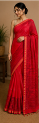 Pure Crimson Red Block Print Chanderi Silk Saree