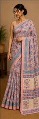 Pure Lavender Block Print Chanderi Silk Saree