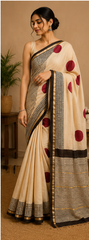 Pure Red Polka Block Print Chanderi Silk Saree