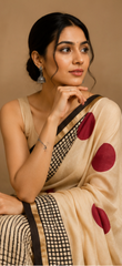 Pure Red Polka Block Print Chanderi Silk Saree
