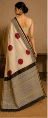 Pure Red Polka Block Print Chanderi Silk Saree