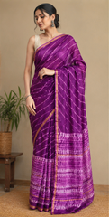 Pure Plum Purple Block Print Chanderi Silk Saree