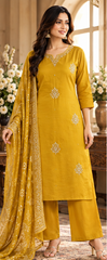 omen Premium Amber Yellow Roman Silk Jacqaurd Butti Kurta Pant and Dupatta set