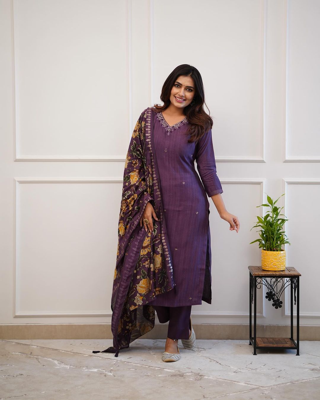 Trending Muslin Dupatta Purple Rayon Kurta Pant and Dupatta set