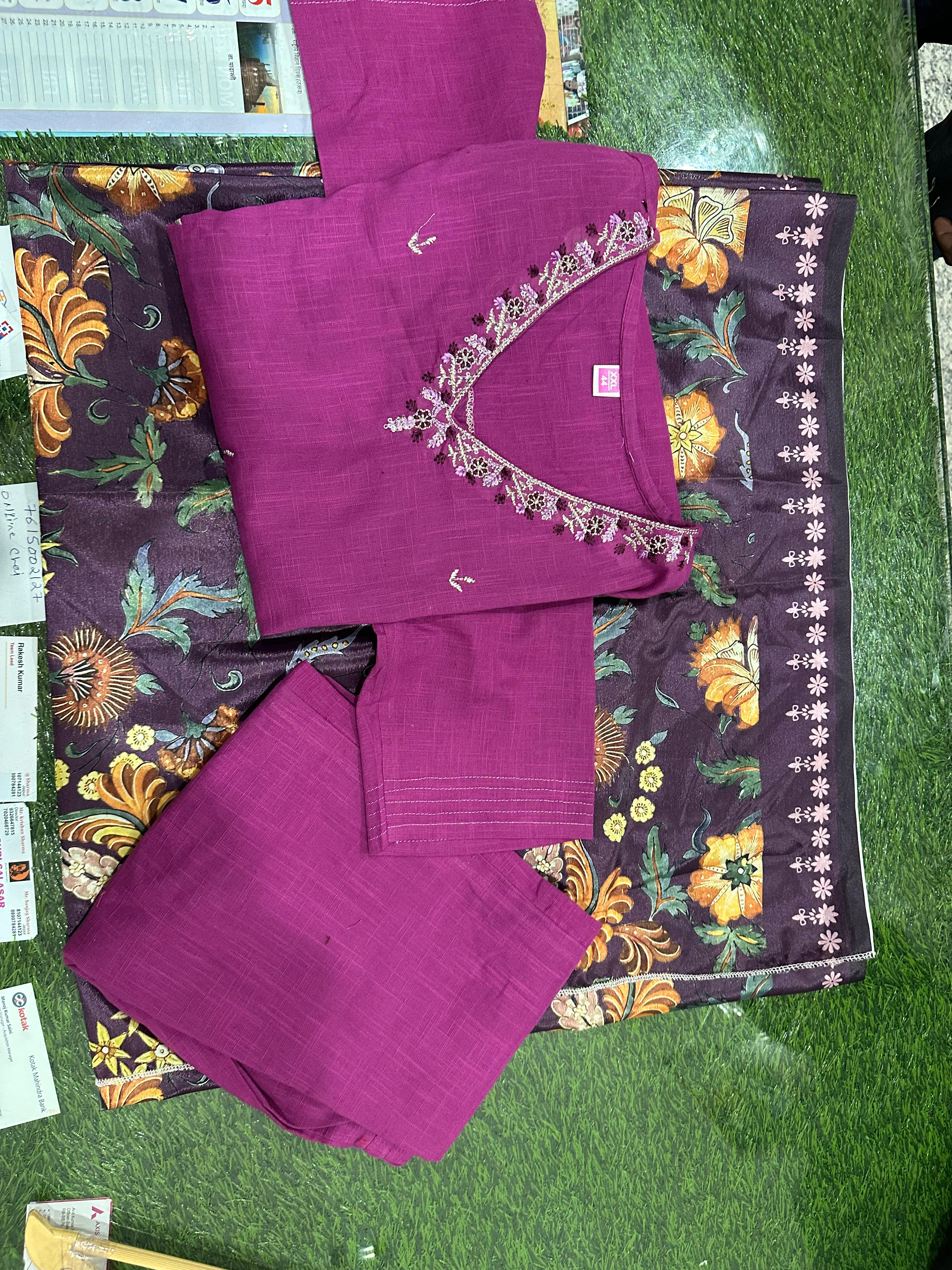 Trending Muslin Dupatta Purple Rayon Kurta Pant and Dupatta set