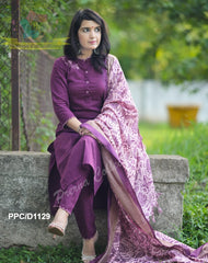 Premium Khadi Magenta Kurta Pant and Dupatta set