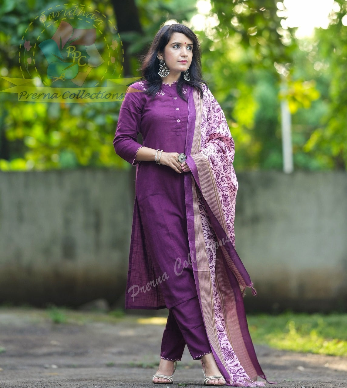 Premium Khadi Magenta Kurta Pant and Dupatta set