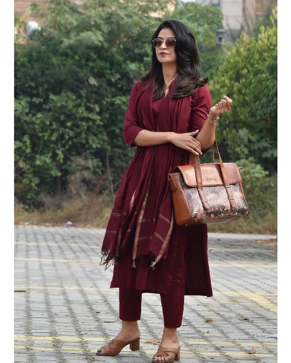 Premium South Cotton Brown Kurta Pant and Dupatta set