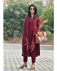 Premium South Cotton Brown Kurta Pant and Dupatta set