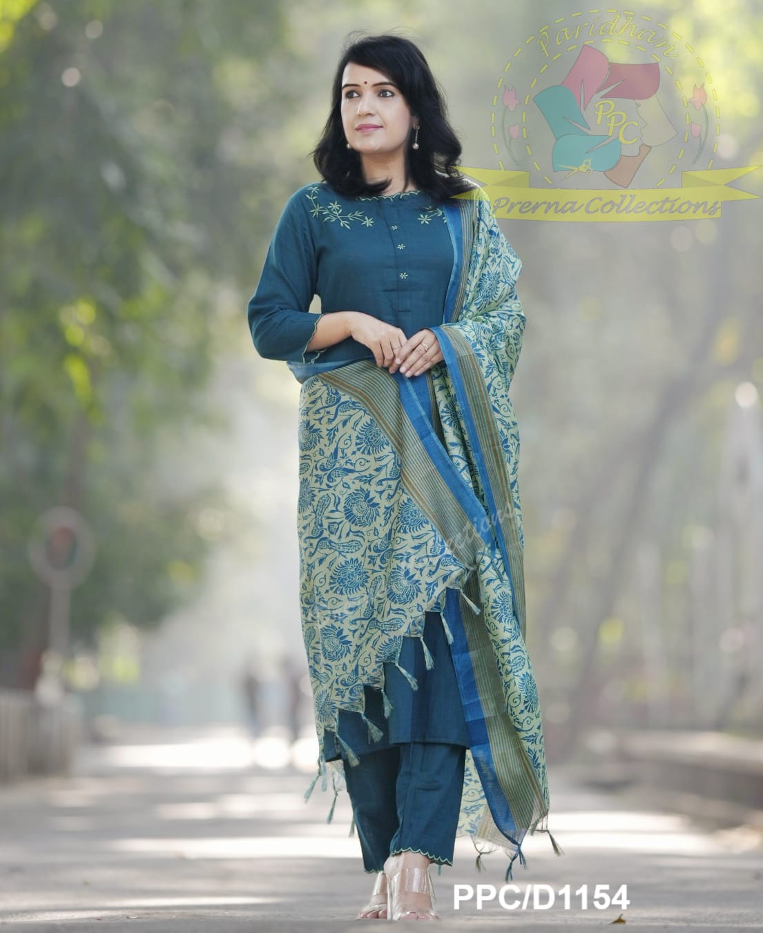 Premium Khadi Cotton Green Kurta Pant and Dupatta set