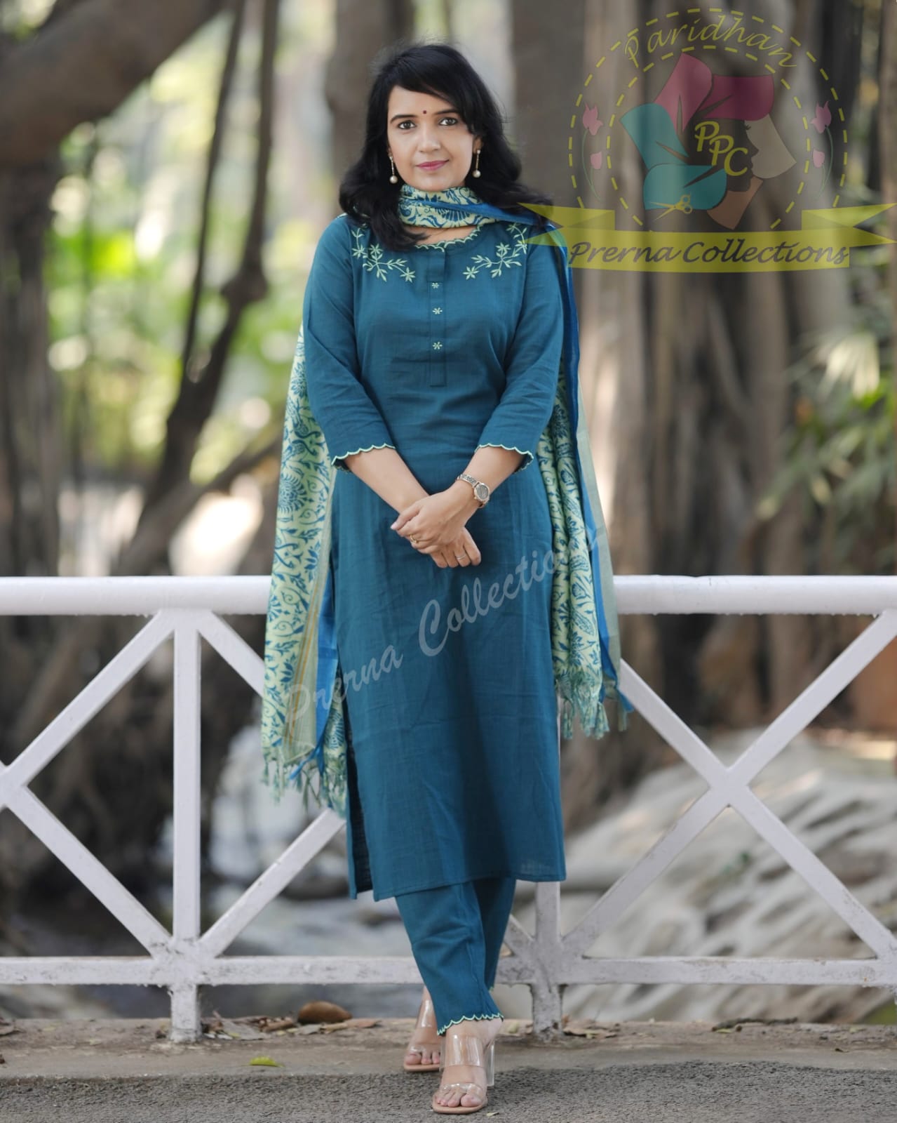 Premium Khadi Cotton Green Kurta Pant and Dupatta set