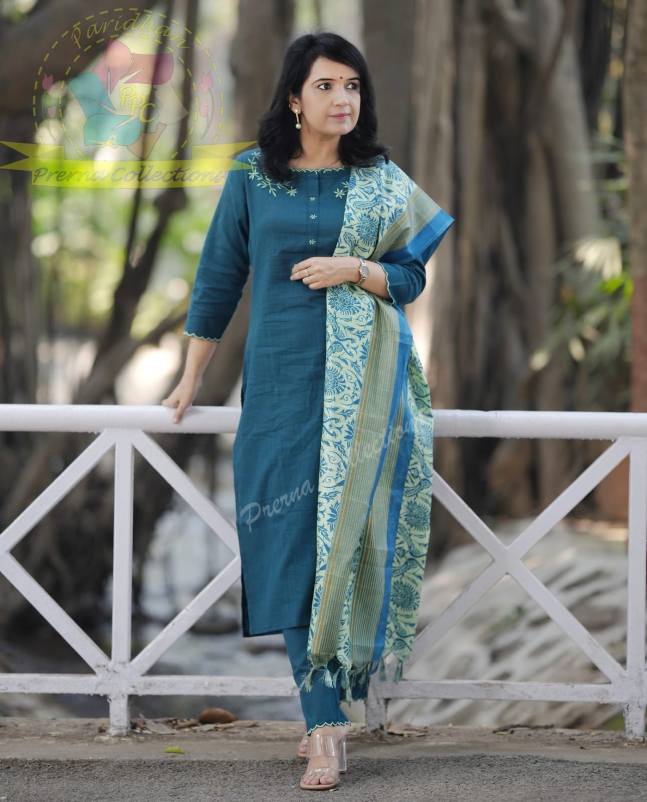 Premium Khadi Cotton Green Kurta Pant and Dupatta set