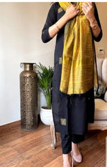 Premium Bhagalpuru silk Black kurta Pant and Dupatta set