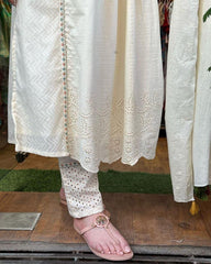 Trending Cotton Dobby Cream Kurta Pant and Dupatta set