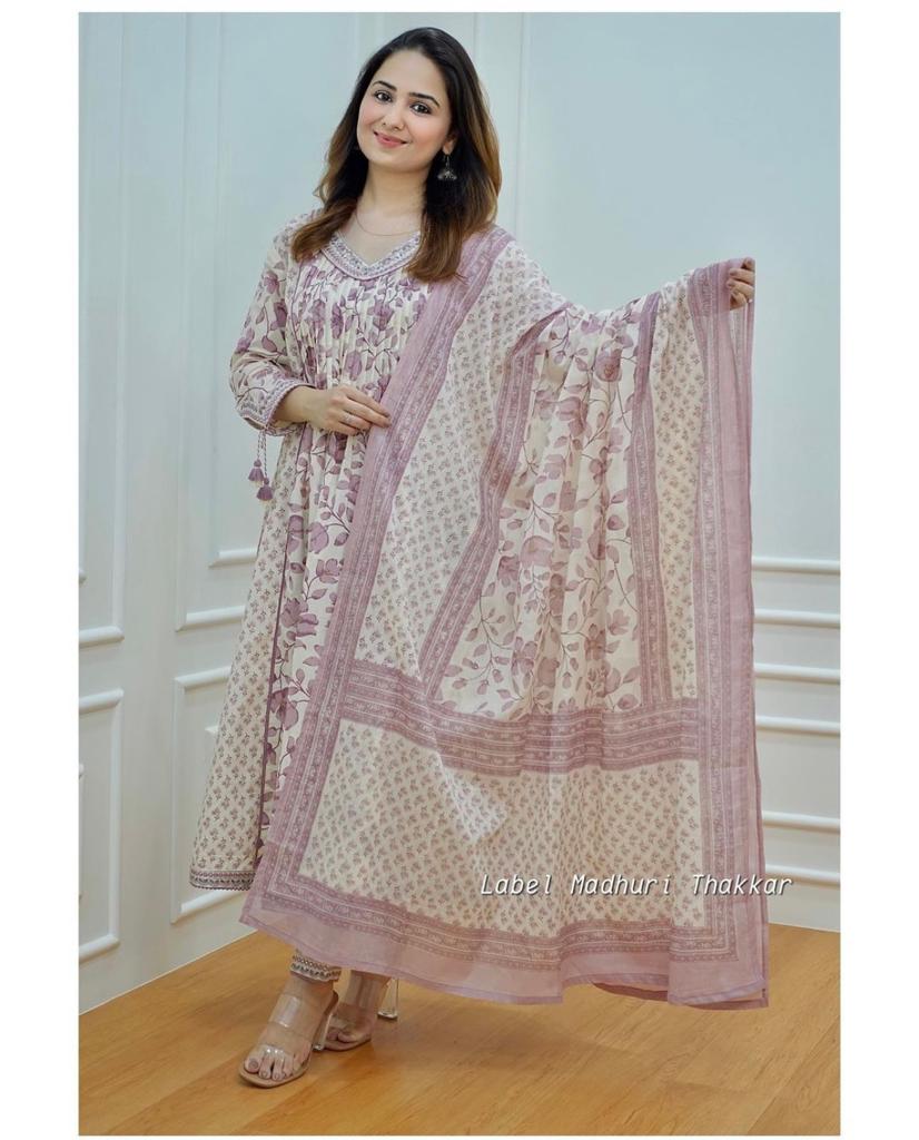 Trending Floral Purple Kurta pant and Dupatta set