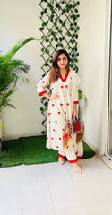 Trending Cotton Heart White Kurta Pant and Dupatta set