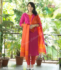 Premium South Cotton Pink Kurta Pant and Dupatta set