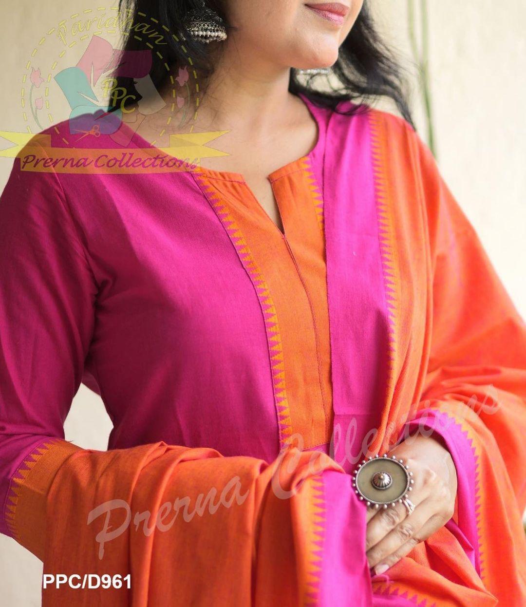 Premium South Cotton Pink Kurta Pant and Dupatta set