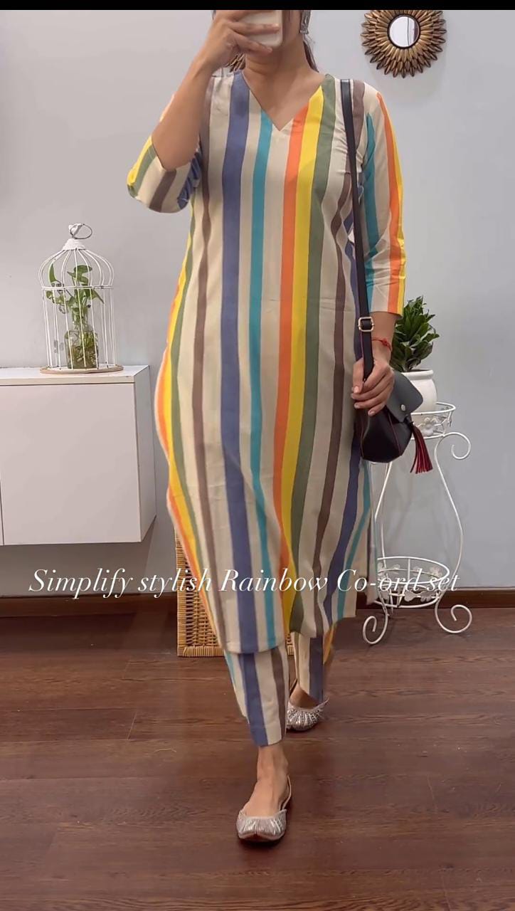 Trending Rainbow Multicolor Kurta Pant Set