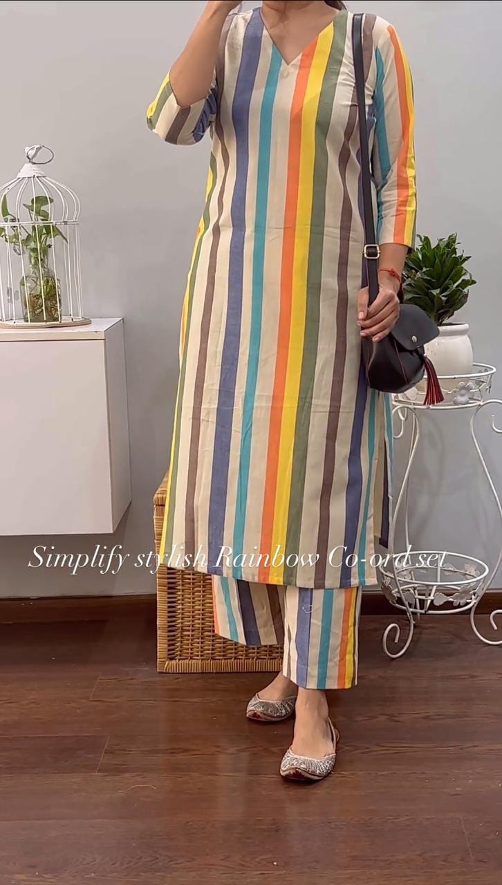 Trending Rainbow Multicolor Kurta Pant Set