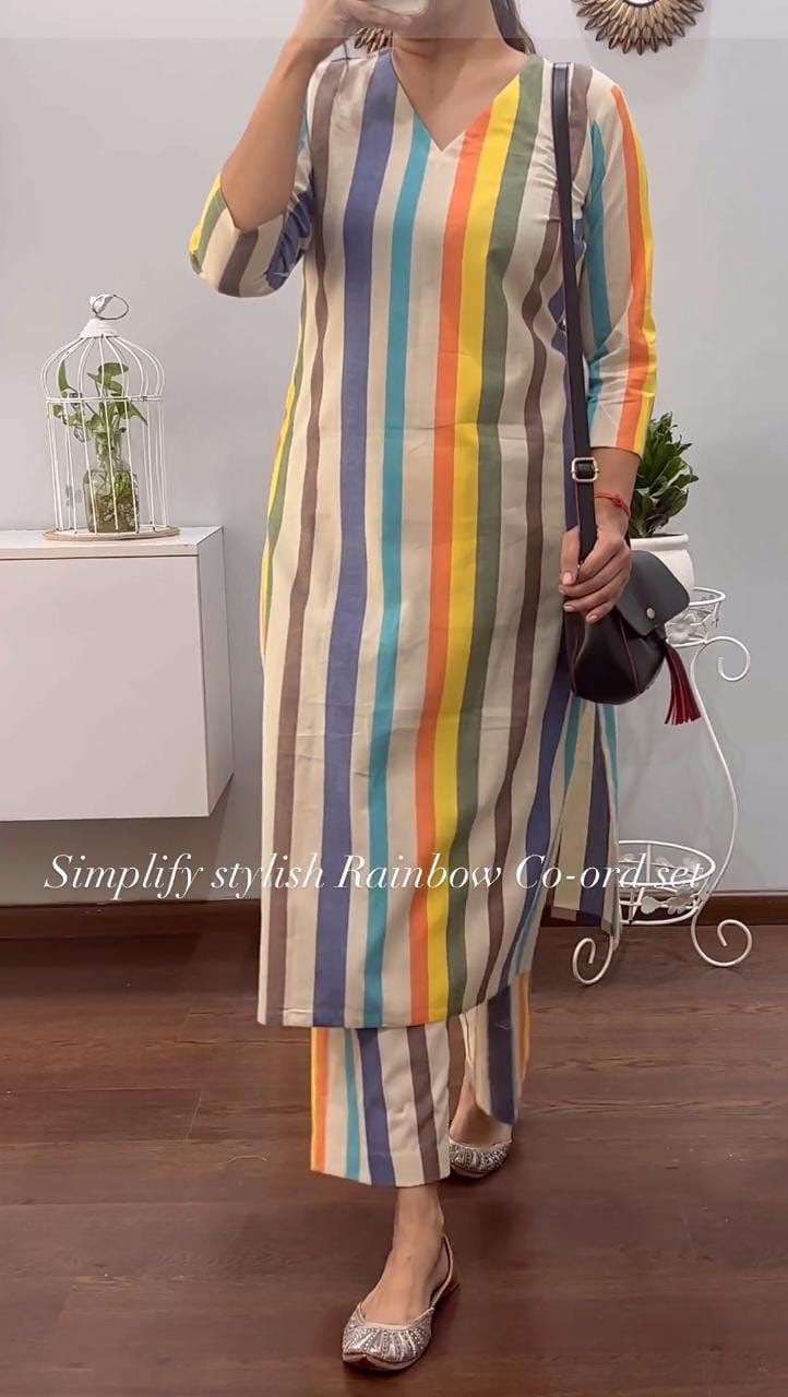 Trending Rainbow Multicolor Kurta Pant Set